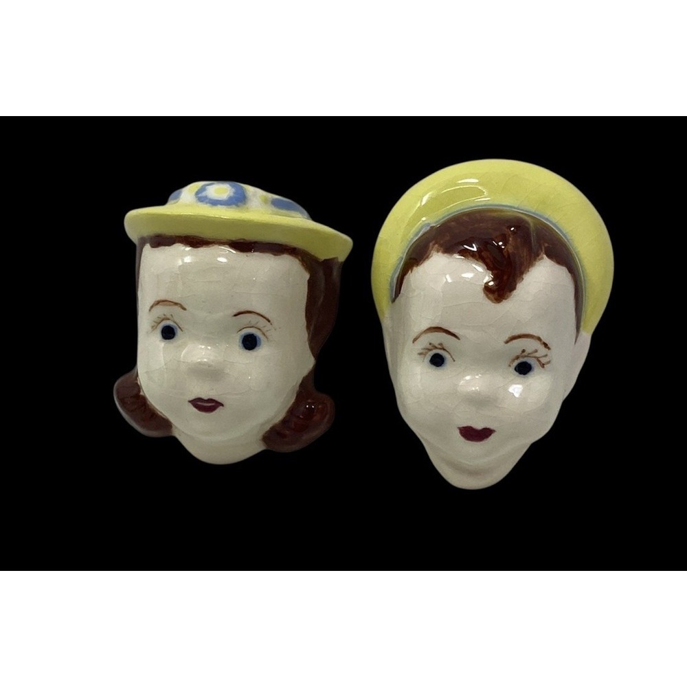 Vintage Ceramic Wall Plaques Painted Faces Hanging Wall Hanging Decor 4"